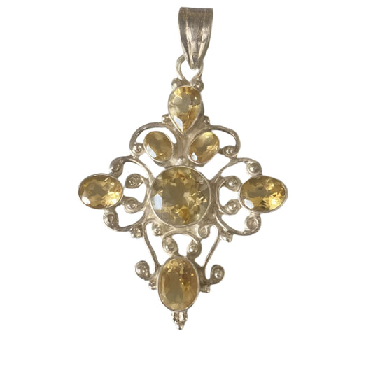 "Stephanie " Silver Citrine Silver Filigree Pendant